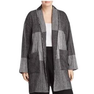 EILEEN FISHER $278‎ Color-Block Shawl Collar Open Jacket Black/Gray OS Lagenlook